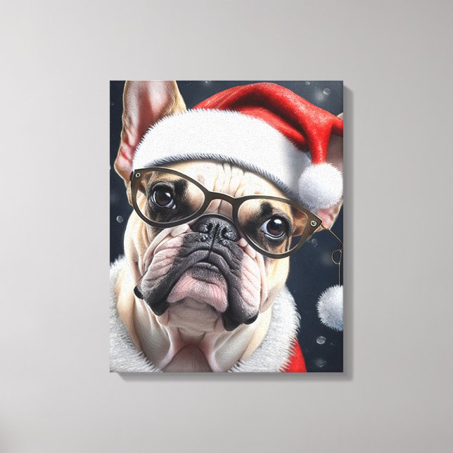 Cute French Bulldog Santa Christmas Holiday Design Canvas Print (Front)