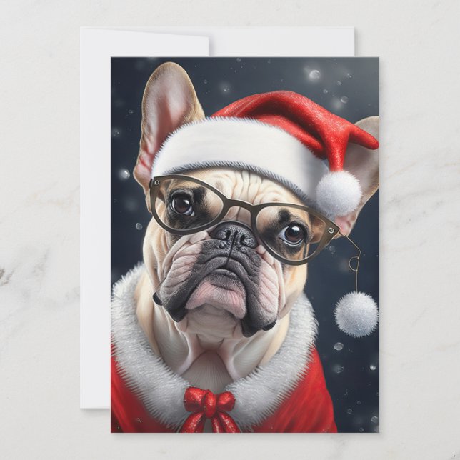 Cute French Bulldog Santa Christmas Holiday Design Card (Front)