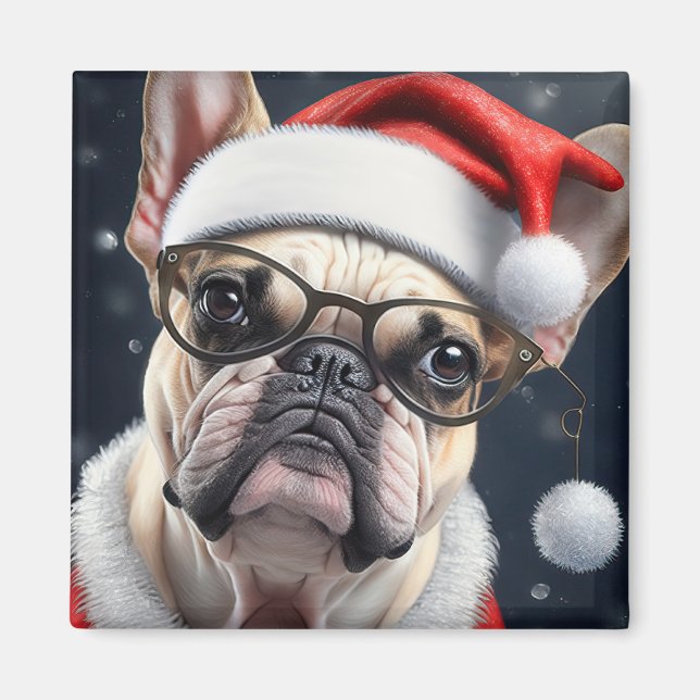 Cute French Bulldog Santa Christmas Holiday Design Magnet (Front)