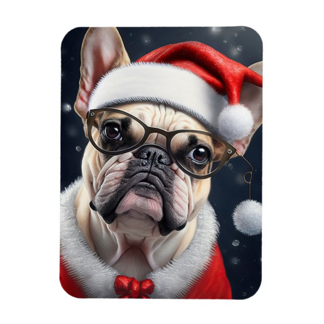 Cute French Bulldog Santa Christmas Holiday Design Magnet (Vertical)