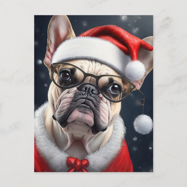 Cute French Bulldog Santa Christmas Holiday Design Postcard (Front)