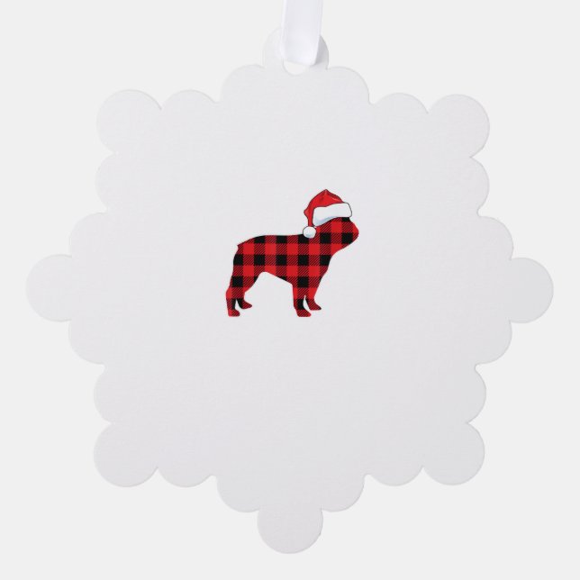 Cute French Bulldog Santa Hat Christmas Red Plaid  Ornament Card (Front)