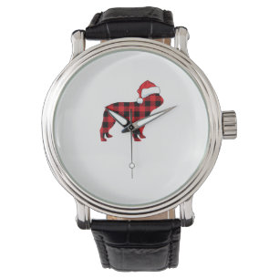 Cute French Bulldog Santa Hat Christmas Red Plaid Watch