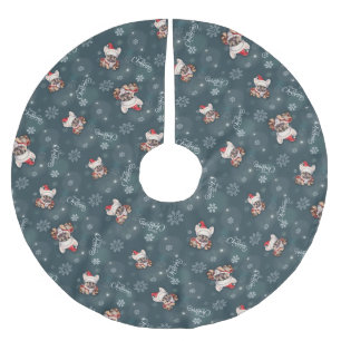 Cute French Bulldog Santa Hat Merry Christmas Brushed Polyester Tree Skirt