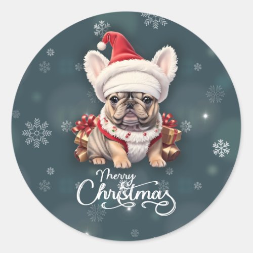 Cute French Bulldog Santa Hat Merry Christmas Classic Round Sticker