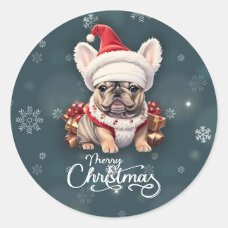 Cute French Bulldog Santa Hat Merry Christmas Classic Round Sticker