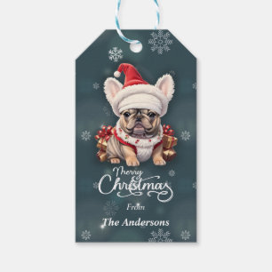 Cute French Bulldog Santa Hat Merry Christmas Gift Tags