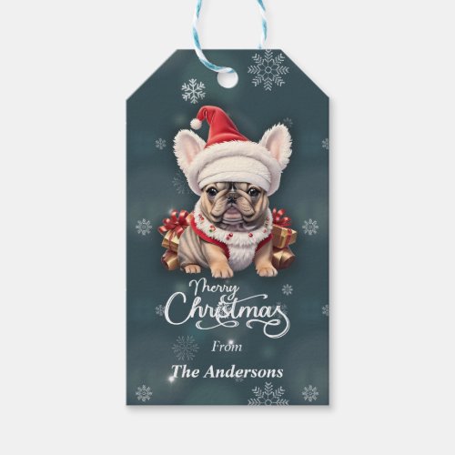 Cute French Bulldog Santa Hat Merry Christmas Gift Tags