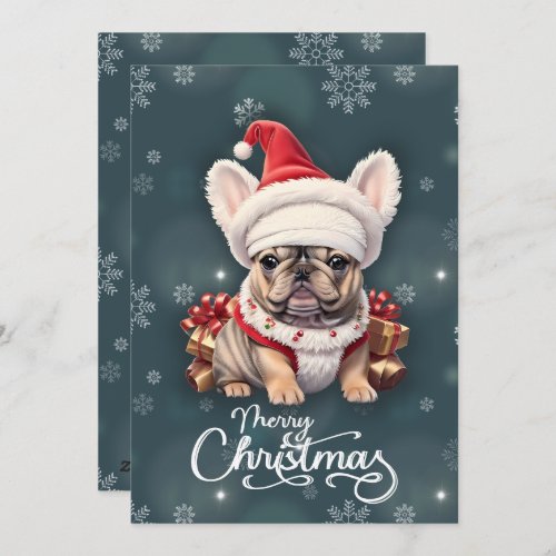 Cute French Bulldog Santa Hat Merry Christmas Holiday Card