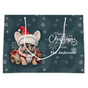 Cute French Bulldog Santa Hat Merry Christmas Large Gift Bag