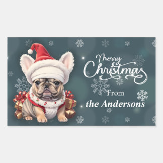 Cute French Bulldog Santa Hat Merry Christmas Rectangular Sticker