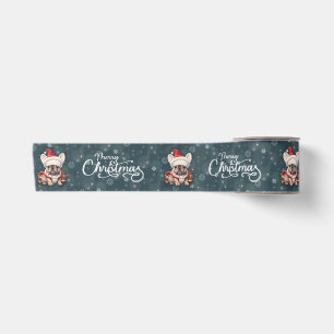 Cute French Bulldog Santa Hat Merry Christmas Satin Ribbon