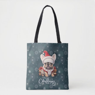 Cute French Bulldog Santa Hat Merry Christmas Tote Bag