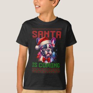 Cute French Bulldog Santa Hat Ugly Christmas Holid T-Shirt