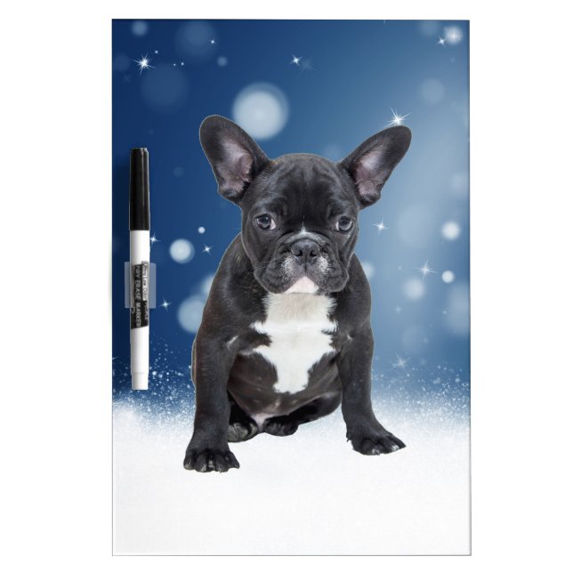 Cute French Bulldog Snow Stars Blue Christmas Dry Erase Board (Front)