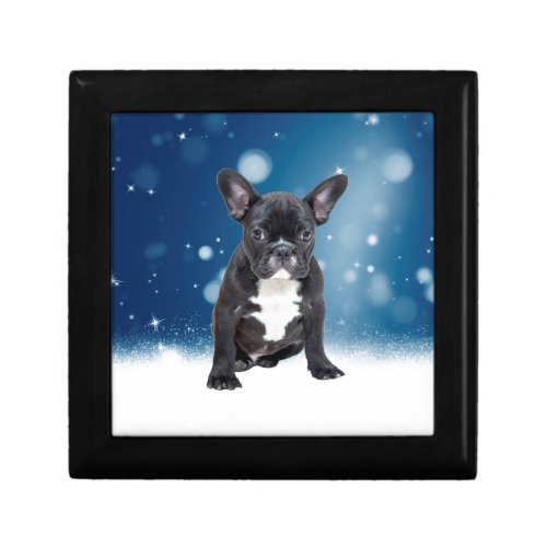 Cute French Bulldog Snow Stars Blue Christmas Gift Box