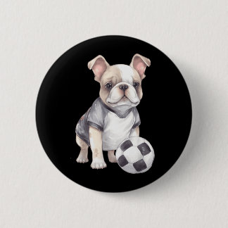 Cute French Bulldog Soccer Player Puppy Button