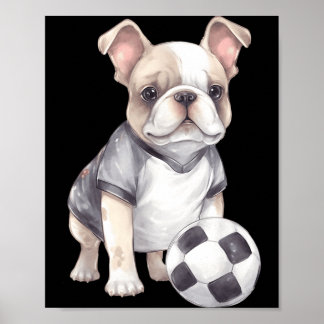Cute French Bulldog Soccer Player Puppy Poster