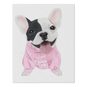 Cute French Bulldog Stuck Just Love Me Faux Canvas Print