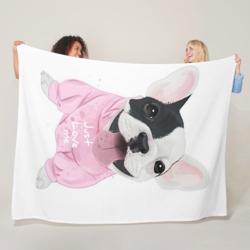 Cute French Bulldog Stuck  Just Love Me Fleece Blanket