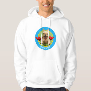 Cute French Bulldog Superhero Runs in Grass Hoodie