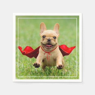 Cute French Bulldog Superhero Runs in Grass Paper Napkins