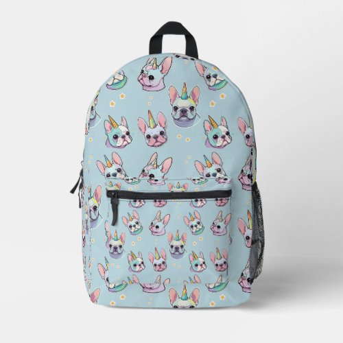 Cute French Bulldog Unicorn Pastel Pattern Printed Backpack