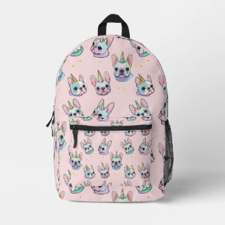 Cute French Bulldog Unicorn Pastel Pattern Printed Backpack
