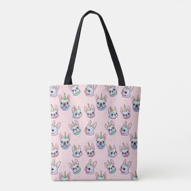 Cute French Bulldog Unicorn Pastel Pattern  Tote Bag (Back)