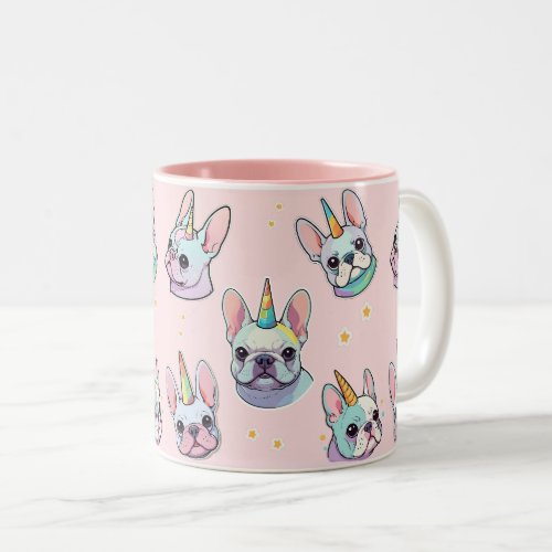 Cute French Bulldog Unicorn Pastel Pattern Two_Tone Coffee Mug