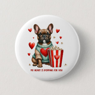 Cute French Bulldog Valentines Day heart Button