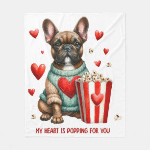 Cute French Bulldog Valentines Day heart Fleece Blanket