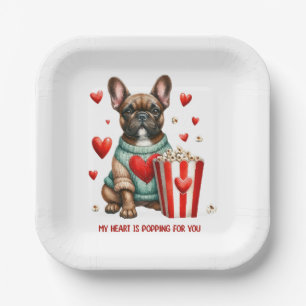 Cute French Bulldog Valentines Day heart Paper Plates