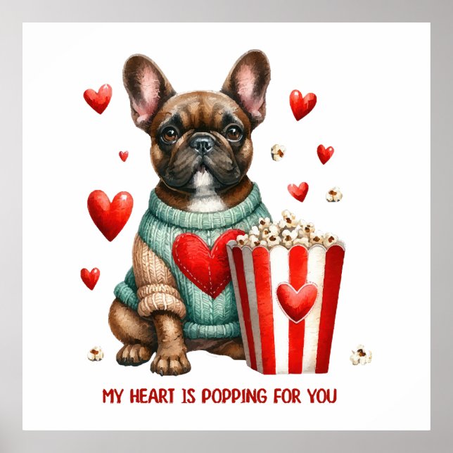 Cute French Bulldog Valentines Day heart Poster (Front)