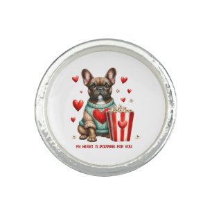 Cute French Bulldog Valentines Day heart Ring