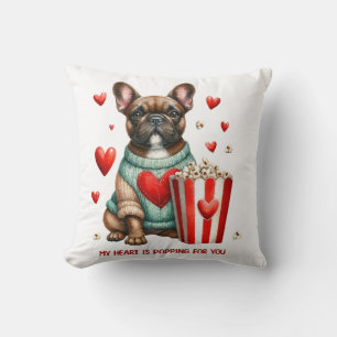 Cute French Bulldog Valentines Day heart Throw Pillow