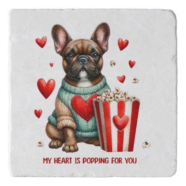 Cute French Bulldog Valentines Day heart Trivet (Front)