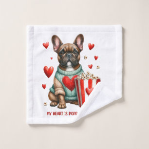 Cute French Bulldog Valentines Day heart Wash Cloth