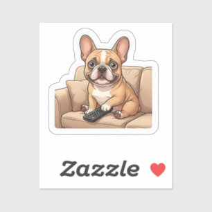 Cute French Bulldog Watching TV Cartoon Sticker