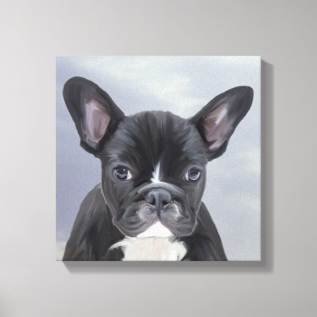 Cute French Bulldog Water Color Art Painting Canvas Print (Front)