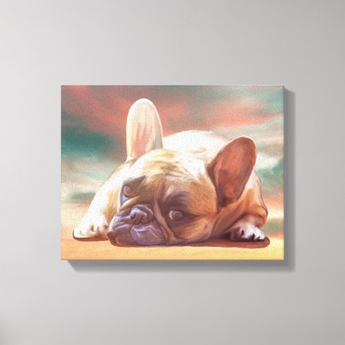 Cute French Bulldog Water Color Art Painting Canvas Print