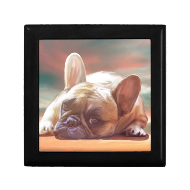 Cute French Bulldog Water Color Art Painting Gift Box (Front)