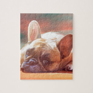 Cute French Bulldog Water Color Art Painting Jigsaw Puzzle