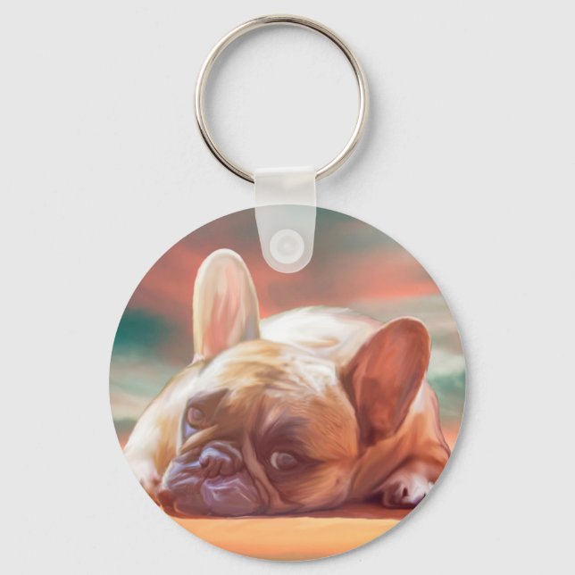 Cute French Bulldog Water Color Art Painting Keychain (Front)
