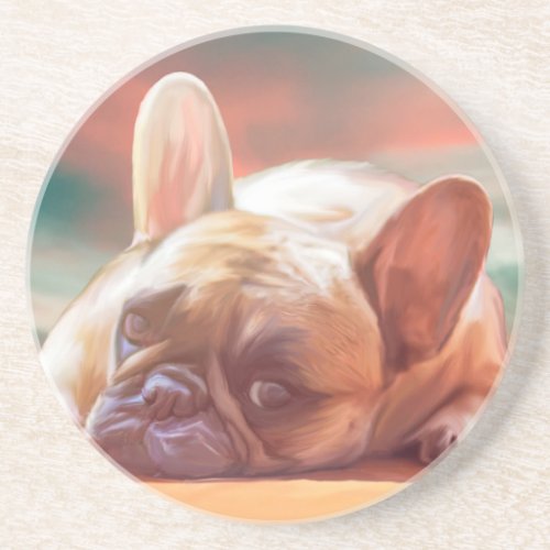 Cute French Bulldog Water Color Art Painting Sandstone Coaster