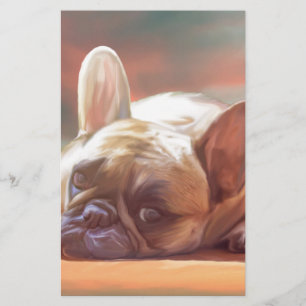 Cute French Bulldog Water Color Art Painting Stationery
