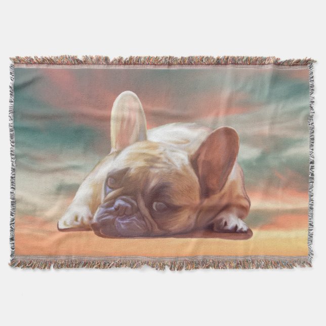 Cute French Bulldog Water Color Art Painting Throw Blanket (Front)
