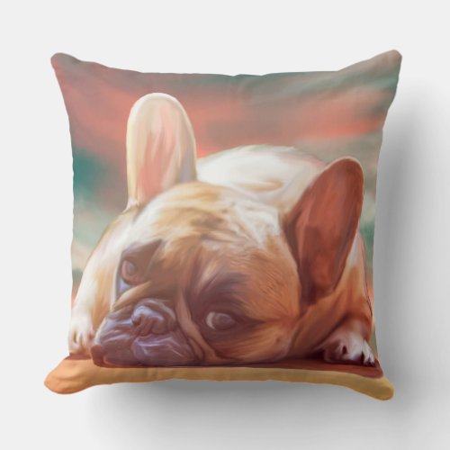 Cute French Bulldog Water Color Art Painting Throw Pillow