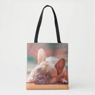 Cute French Bulldog Water Color Art Painting Tote Bag