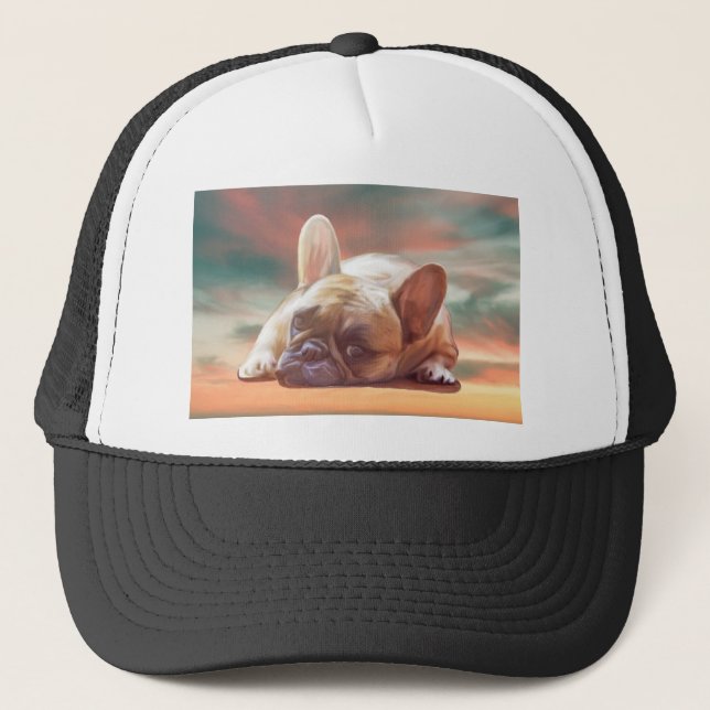 Cute French Bulldog Water Color Art Painting Trucker Hat (Front)